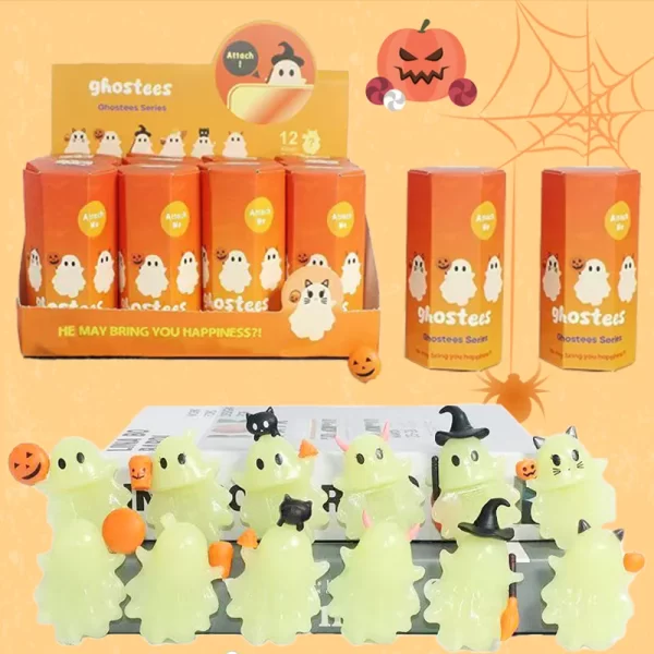Halloween Ghostees Angel Small Figurines for Phone Halloween Ghost phone Figurine Mini Model Doll Peel-and-stick Ornament Gift 1